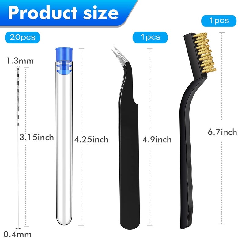 EILKBLA 22PCS 3D Printer Nozzle Cleaning Kit, 3D Printer Cleaning Kit with 20x 0.4mm Stainless Steel Needles, 1 Precision Tweezer & Copper Wire Brush, Universal Clog Removal Tool for 3D Printers - Image 2